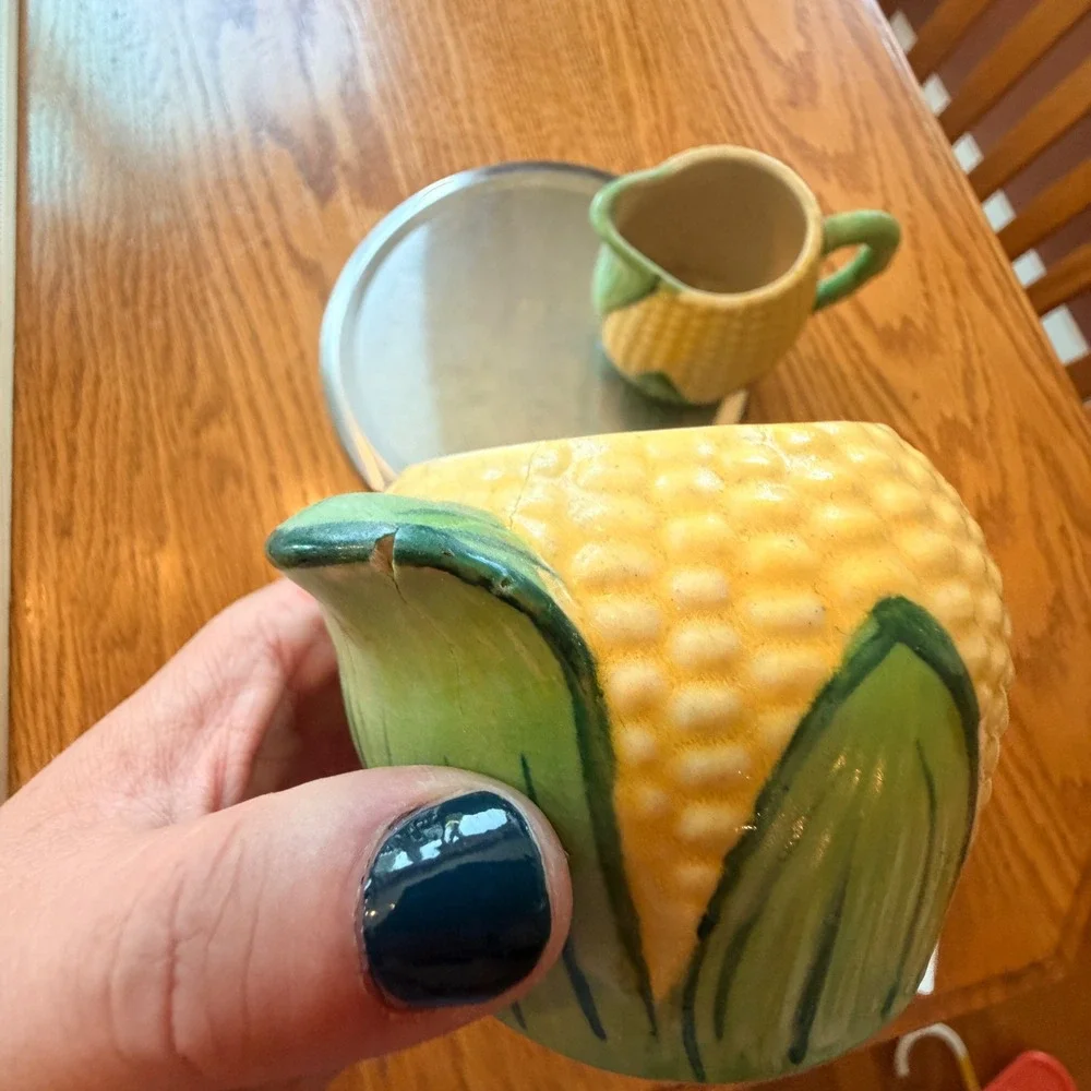 VTG Corn On The Cob Creamer And Sugar Bowl Set Kitschy Farmhouse *Flawed* Craft